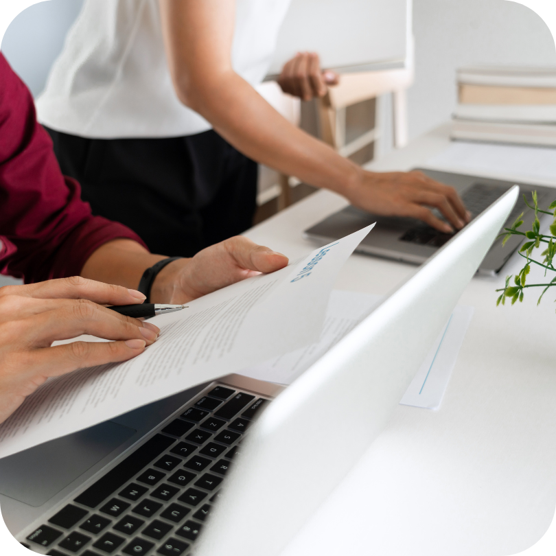 Work team reviewing brand messaging